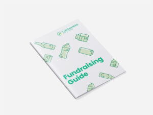 Mockup of white fundraising guide on a grey background.