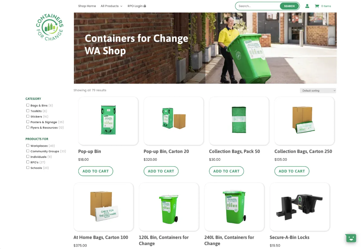 Bags bins containers for change wa shop