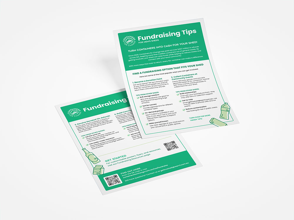 Two page with text that speaks to Men's Shed organisations sits on a grey background.