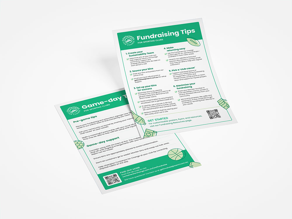 Mockup of two pages on a grey background. There is a lot of tips for fundraising on each page.