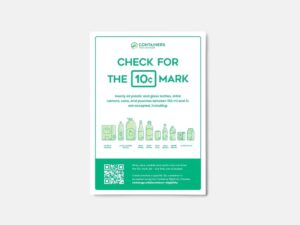 poster that tells you to check for the 10¢ mark with new bottles for scheme expansion