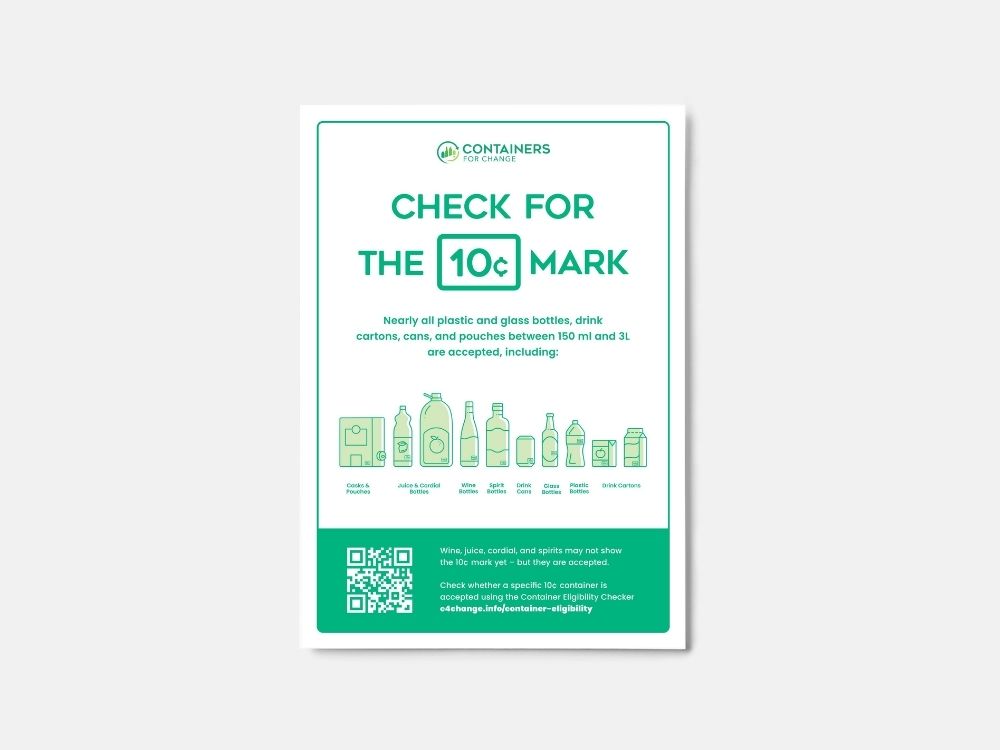 poster that tells you to check for the 10¢ mark with new bottles for scheme expansion
